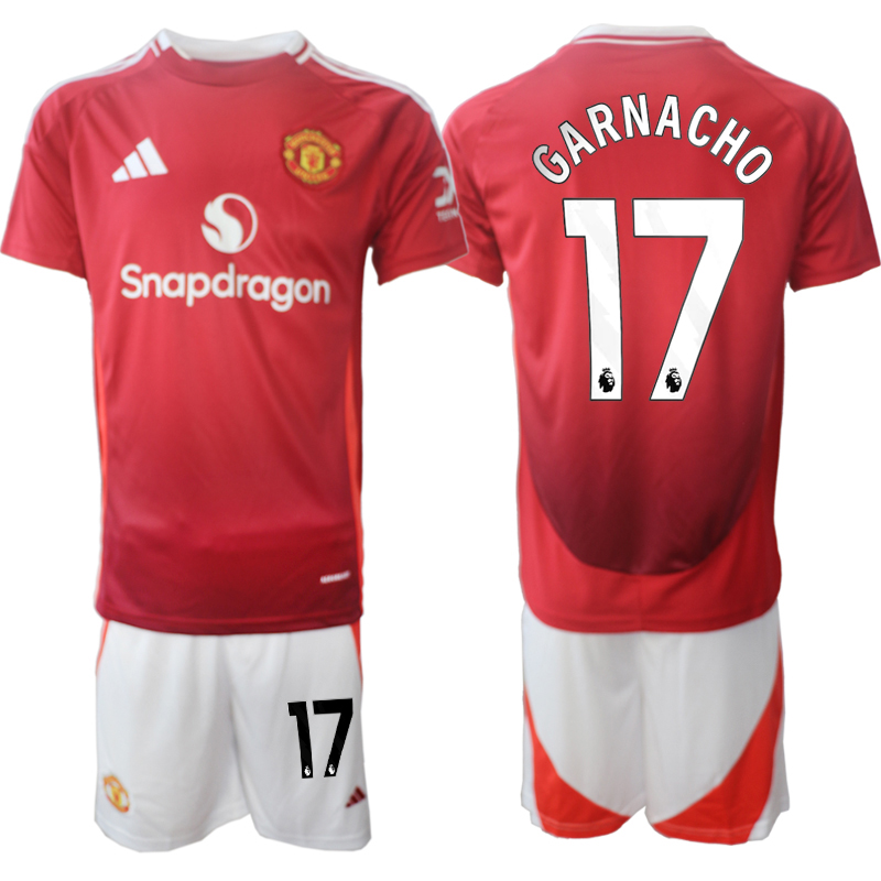 Men's Manchester United home 17# GARNACHO 2024-25 Suit Soccer Jerseys