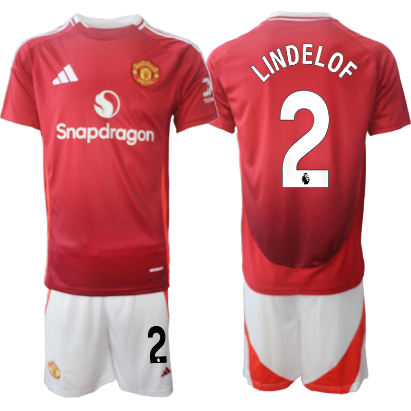 Men's Manchester United home 2# LINDELOF 2024-25 Suit Soccer Jerseys