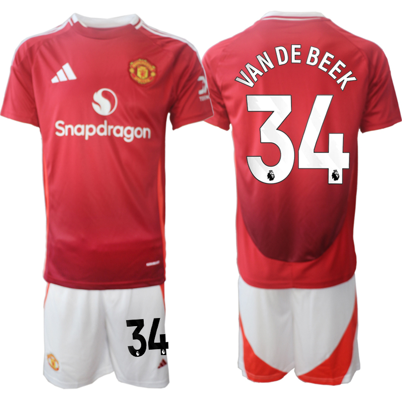 Men's Manchester United home 34# VAN DE BEEK 2024-25 Suit Soccer Jerseys