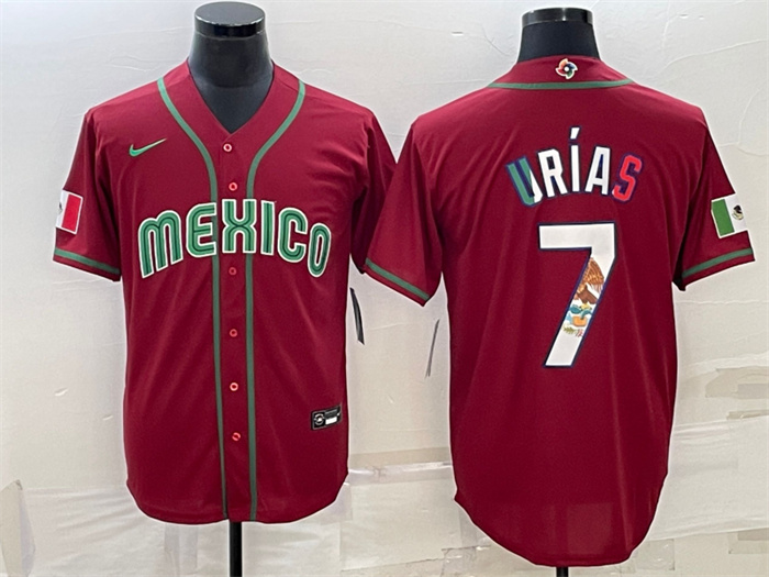 Men's Mexico Baseball #7 Julio Urías 2023 Red World Baseball Classic Stitched JerseyS