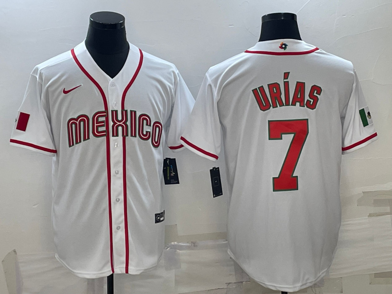 Men's Mexico Baseball #7 Julio Urías 2023 White World Baseball Classic Stitched Jersey