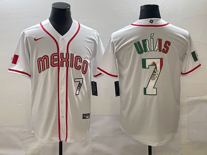 Men's Mexico Baseball #7 Julio Urías 2023 White World Baseball Classic Stitched Jersey