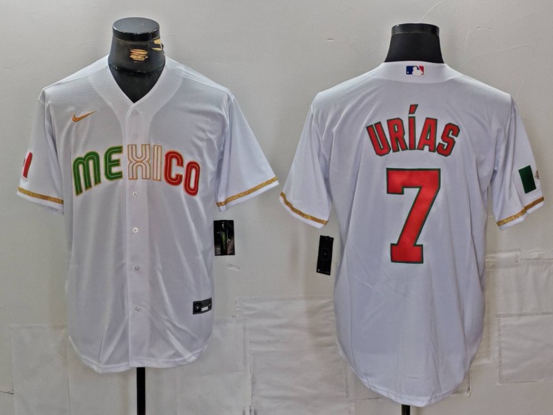 Men's Mexico Baseball #7 Julio Urias 2023 White World Classic Stitched Jersey