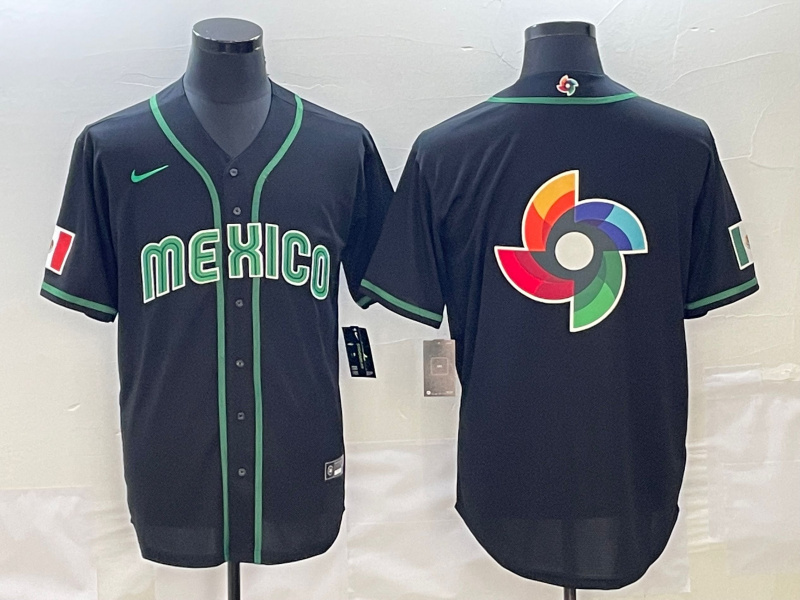 Men's Mexico Baseball 2023 Black World Baseball Big Logo Classic Stitched JerseyS 1