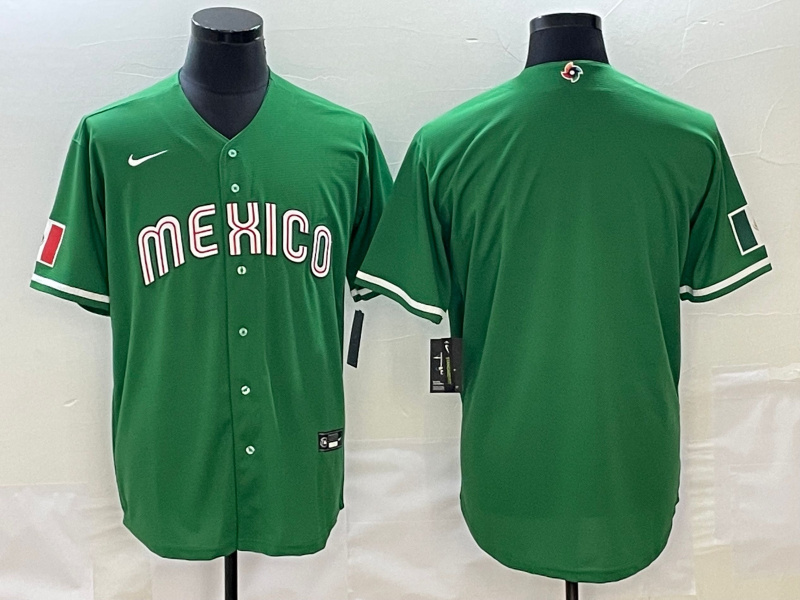 Men's Mexico Baseball Blank 2023 Green World Baseball Classic Stitched Jersey 2