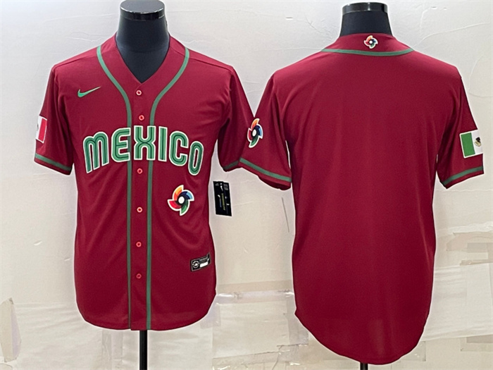 Men's Mexico Baseball Blank 2023 Red World Baseball With Patch Classic Replica Stitched Jersey