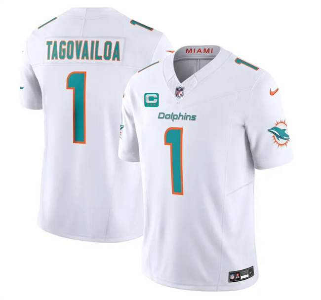 Men's Miami Dolphins #1 Tua Tagovailoa White F.U.S.E With 3-Star C Patch Vapor Limited Stitched Football Jersey