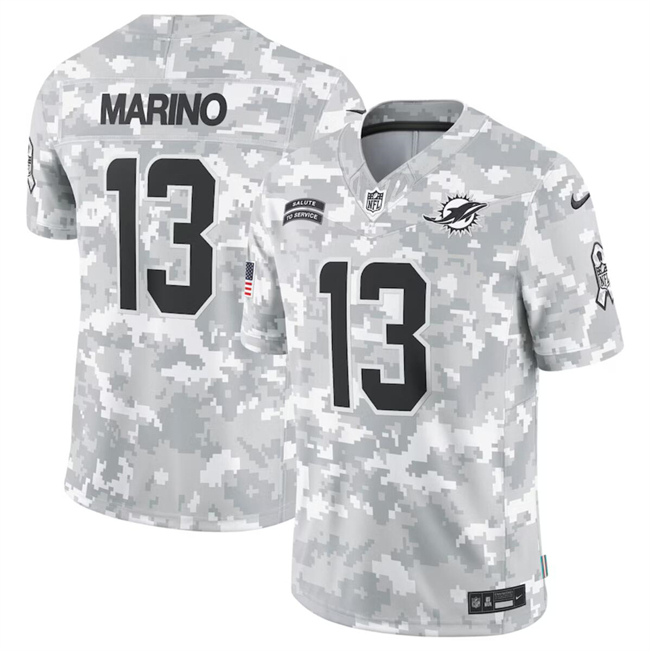 Men's Miami Dolphins #13 Dan Marino 2024 Arctic Camo Salute To Service Limited Stitched Football Jersey