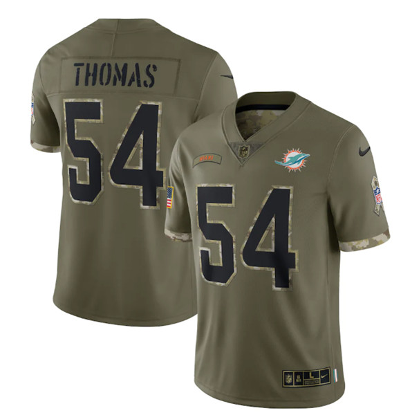 Men's Miami Dolphins #54 Zach Thomas 2022 Olive Salute To Service Limited Stitched Jersey