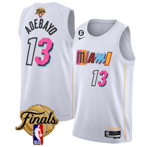 Men's Miami Heat #13 Bam Adebayo White 2023 Finals City Edition With NO.6 Patch Stitched Basketball Jersey