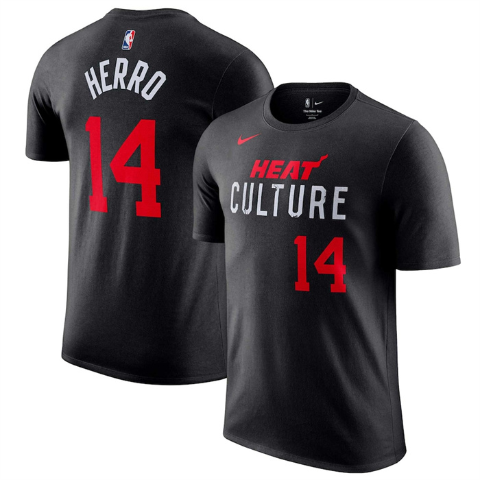 Men's Miami Heat #14 Tyler Herro Black 2023-24 City Edition Name & Number T-Shirt