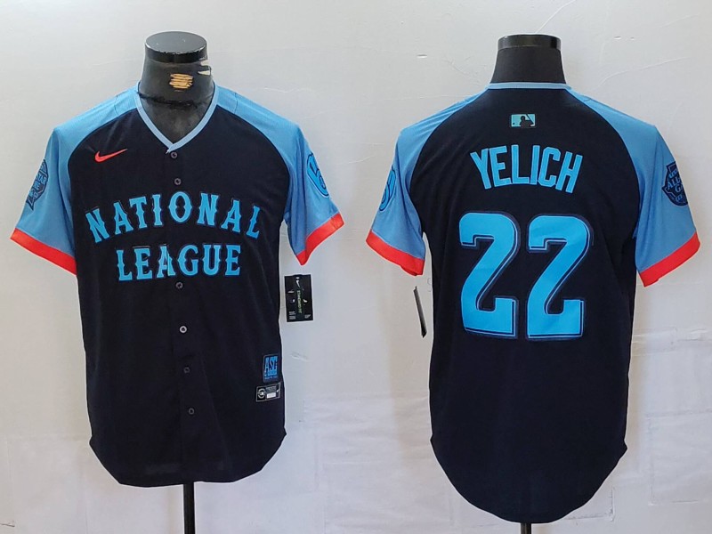 Men's Milwaukee Brewers #22 Christian Yelich Navy 2024 All Star Limited Stitched Jersey