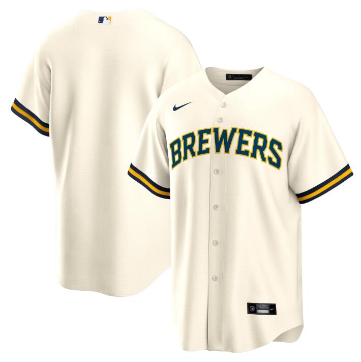 Men's Milwaukee Brewers Home Blank Cream Replica Jersey