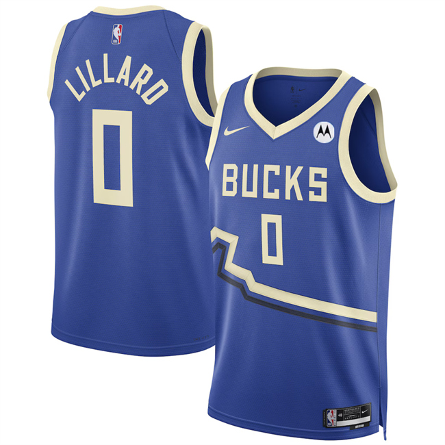 Men's Milwaukee Bucks #0 Damian Lillard Royal 2024-25 City Edition Stitched Basketball Jersey