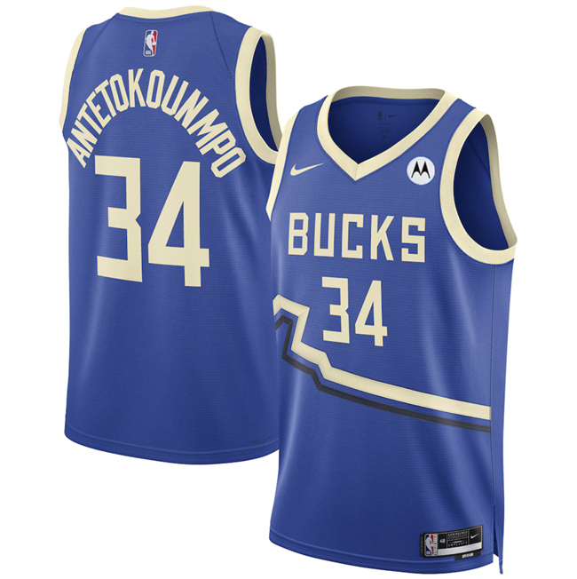 Men's Milwaukee Bucks #34 Giannis Antetokounmpo Royal 2024-25 City Edition Stitched Basketball Jersey