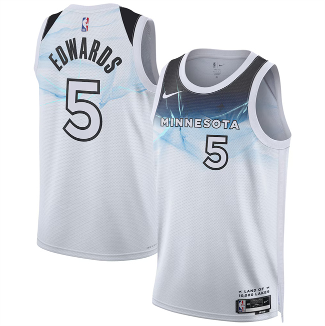 Men's Minnesota Timberwolves #5 Anthony Edwards White 2024-25 City Edition Stitched Jersey