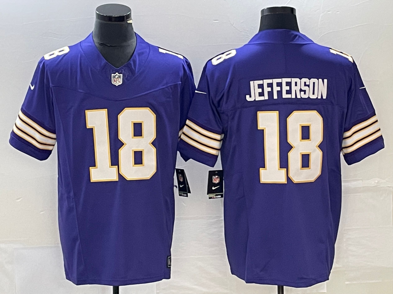 Men's Minnesota Vikings #18 Justin Jefferson Purple 2023 FUSE Vapor Limited Throwback Stitched Jersey