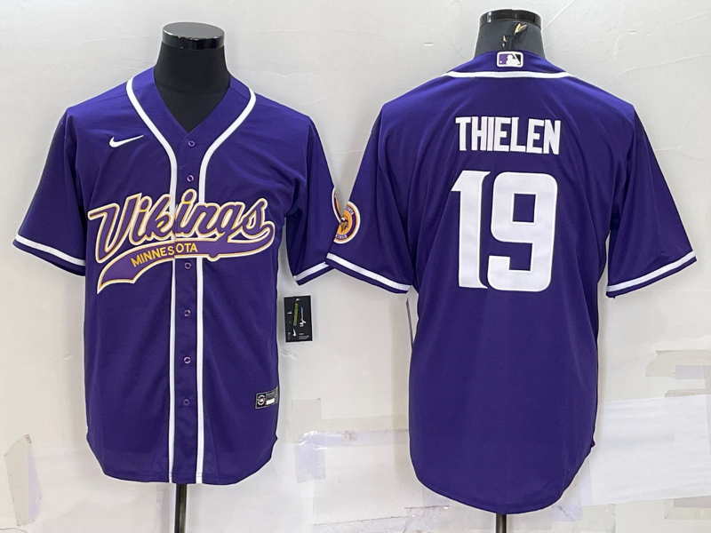 Men's Minnesota Vikings #19 Adam Thielen Purple With Patch Cool Base Stitched Baseball Jersey