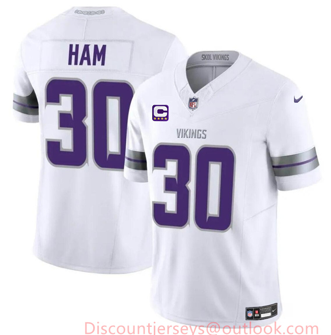 Men's Minnesota Vikings #30 C.J. Ham White 2024 F.U.S.E. With 4-Star C Patch Winter Warrior Limited Stitched Jersey