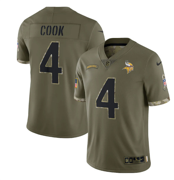 Men's Minnesota Vikings #4 Dalvin Cook 2022 Olive Salute To Service Limited Stitched Jersey