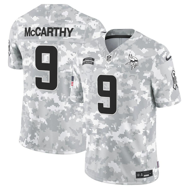 Men's Minnesota Vikings #9 J.J. McCarthy 2024 F.U.S.E Arctic Camo Salute To Service Limited Stitched Football Jersey