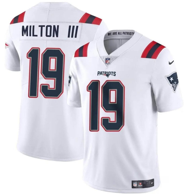 Men's New England Patriots #19 Joe Milton III White 2024 Vapor Limited Football Stitched Jersey