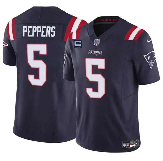 Men's New England Patriots #5 Jabrill Peppers Navy F.U.S.E. With 3-Star C Patch Vapor Limited Stitched Football Jersey