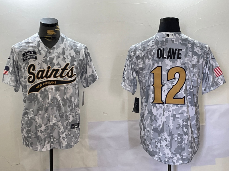 Men's New Orleans Saints #12 Chris Olave Arctic Camo 2024 Salute to Service Stitched Baseball Jersey