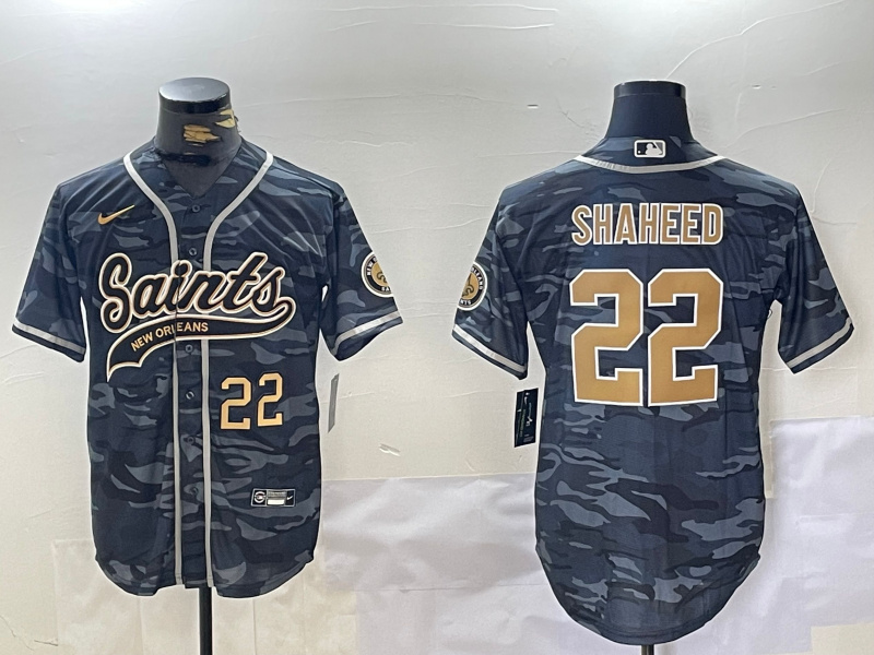 Men's New Orleans Saints #22 Rashid Shaheed Grey Camo With Patch Cool Base Stitched Baseball Jerseys