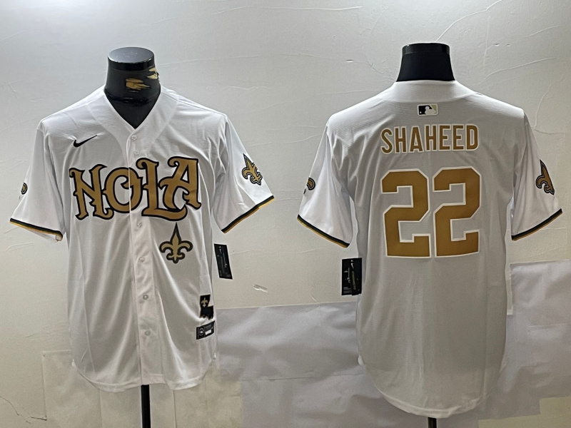 Men's New Orleans Saints #22 Rashid Shaheed White Cool Base Stitched Baseball Jersey1