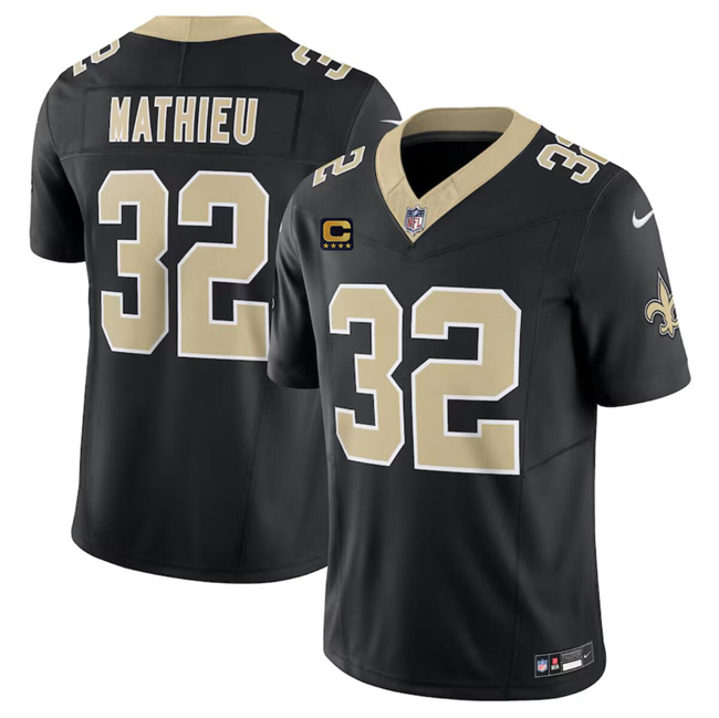 Men's New Orleans Saints #32 Tyrann Mathieu Black 2024 F.U.S.E With 4-Star C Patch Vapor Limited Stitched Football Jersey