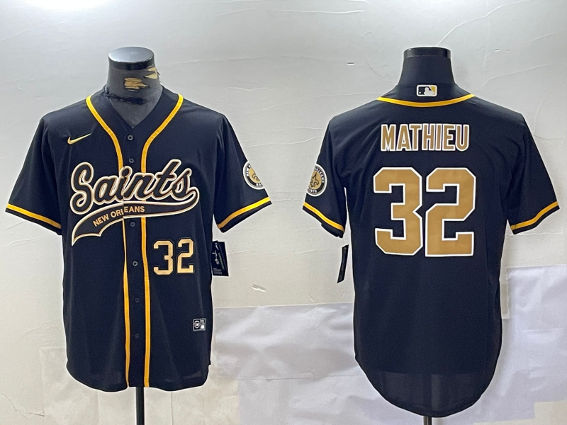 Men's New Orleans Saints #32 Tyrann Mathieu Black Cool Base Stitched Baseball Jerseys