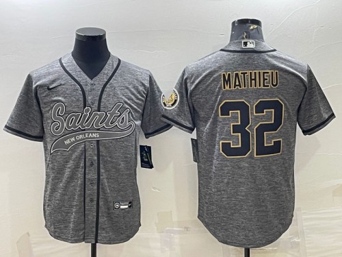 Men's New Orleans Saints #32 Tyrann Mathieu Gray With Patch Cool Base Stitched Baseball Jersey