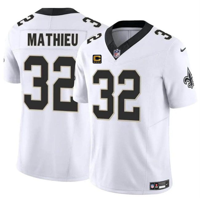 Men's New Orleans Saints #32 Tyrann Mathieu White 2024 F.U.S.E With 4-Star C Patch Vapor Limited Stitched Football Jersey