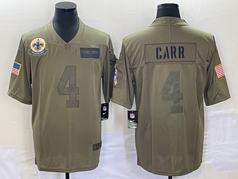 Men's New Orleans Saints #4 Derek Carr NEW Olive 2019 Salute To Service Stitched NFL Nike Limited Jersey