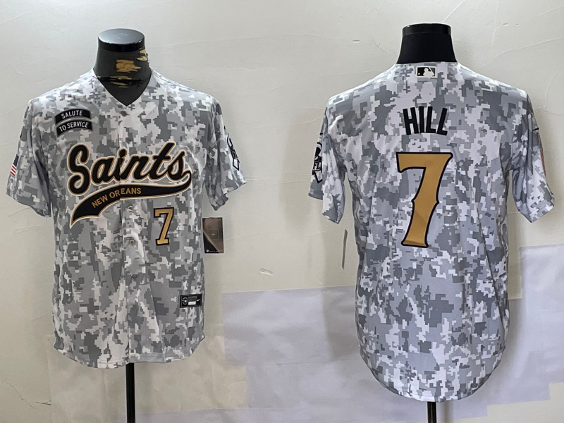 Men's New Orleans Saints #7 Taysom Hill Arctic Camo 2024 Salute to Service Stitched Baseball Jerseys