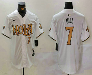 Men's New Orleans Saints #7 Taysom Hill Number White Nola Baseball Jersey