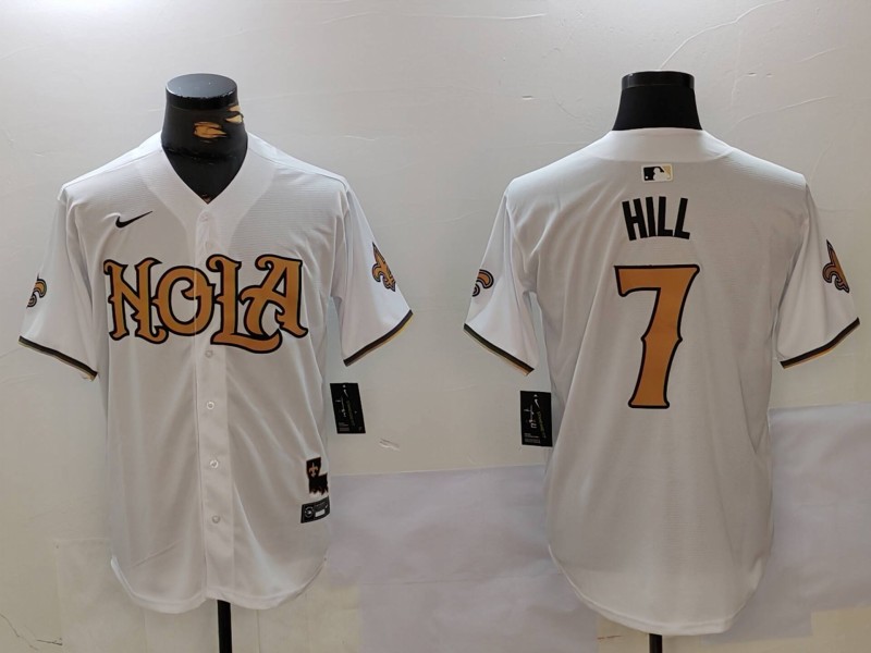 Men's New Orleans Saints #7 Taysom Hill White Nola Baseball Jersey