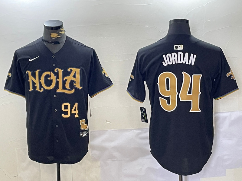 Men's New Orleans Saints #94 Cameron Jordan Black Cool Base Stitched Baseball Jerseys