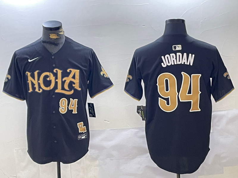 Men's New Orleans Saints #94 Cameron Jordan Number Black Nola Baseball Jersey