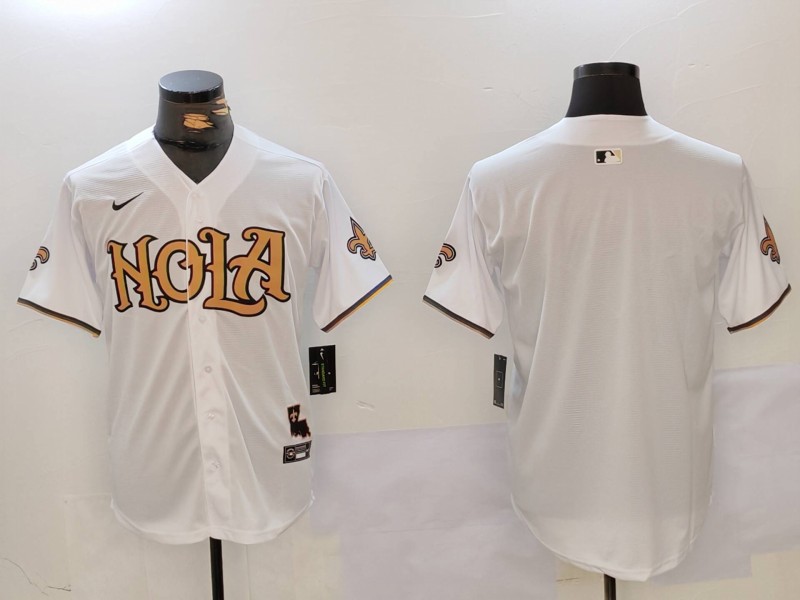 Men's New Orleans Saints Blank White Nola Baseball Jersey