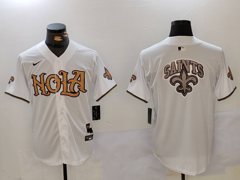 Men's New Orleans Saints Blank White Nola Baseball Jerseys