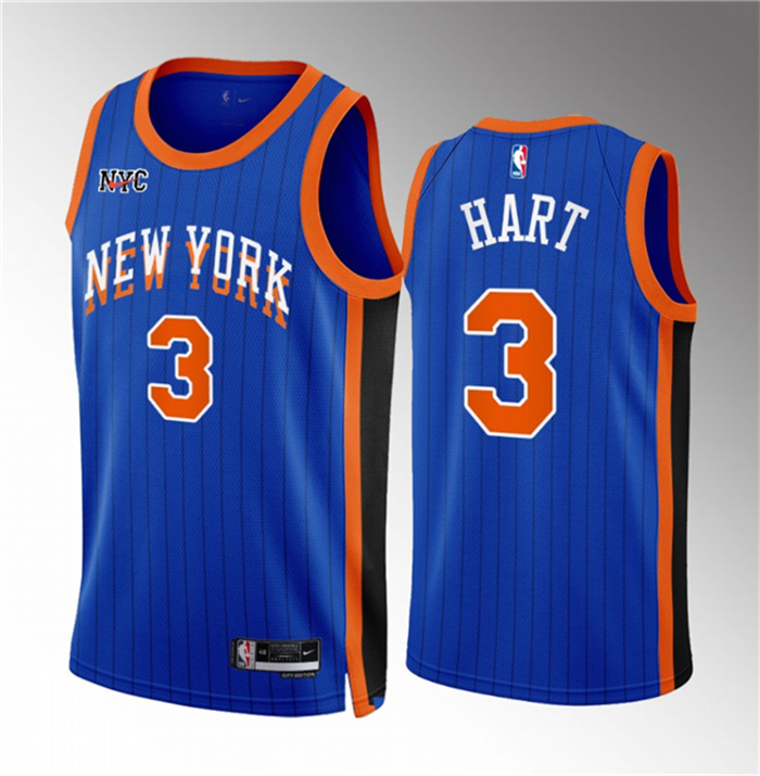 Men's New Yok Knicks #3 Josh Hart Blue 2023 24 City Edition Stitched Basketball Jersey