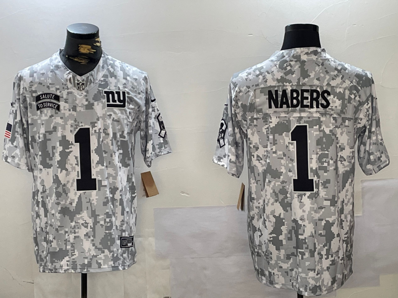 Men's New York Giants #1 Malik Nabers 2024 F.U.S.E Arctic Camo Salute To Service Limited Stitched Football Jersey