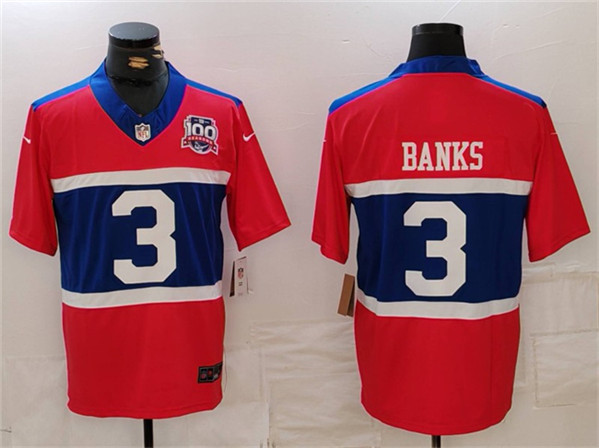 Men's New York Giants #3 Deonte Banks Century Red 100TH Season Commemorative Patch Limited Football Stitched Jersey