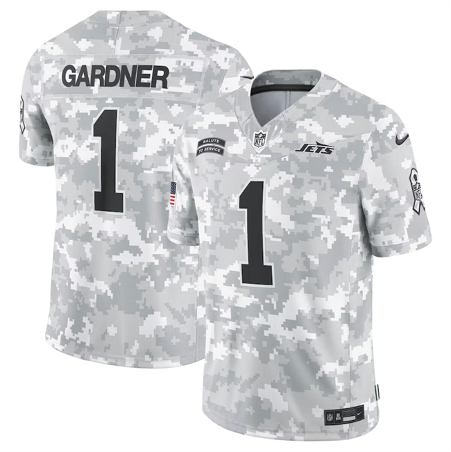 Men's New York Jets #1 Sauce Gardner 2024 Arctic Camo Salute To Service Limited Stitched Football Jersey