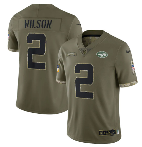 Men's New York Jets #2 Zach Wilson 2022 Olive Salute To Service Limited Stitched Jersey