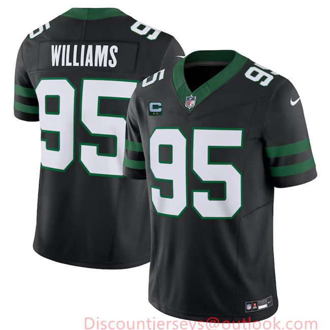 Men's New York Jets #95 Quinnen Williams Black 2024 F.U.S.E. With 2-Star C Patch Vapor Limited Stitched Jersey