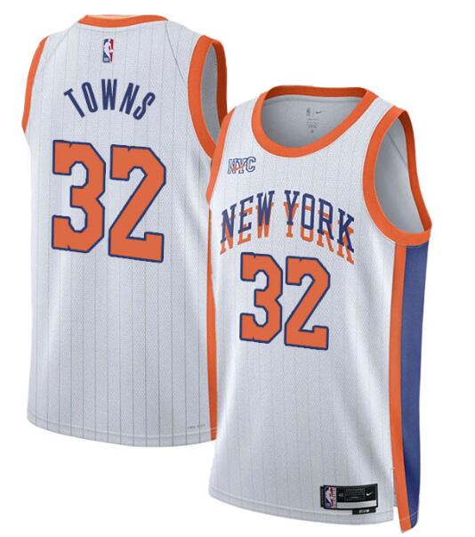 Men's New York Knicks #32 Karl-Anthony Towns 2024-25 City Edition Fan Support Team White Jersey