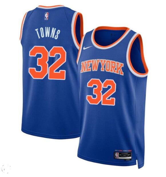 Men's New York Knicks #32 Karl-Anthony Towns 2024 Icon Edition Basketball Fan Support Team Blue Jersey